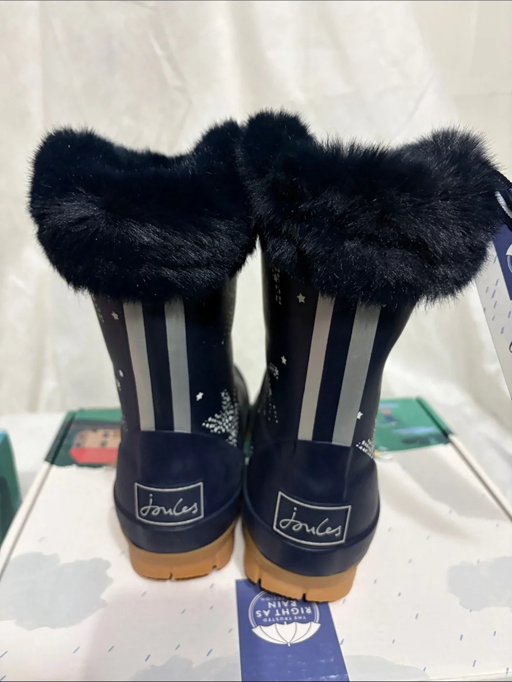 Joules Kids Fur-Trim Rain Boots Size US 2 NWT